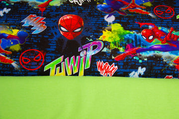 Stoffpaket Jersey + Bündchen, "Spiderman", dunkelblau, grün